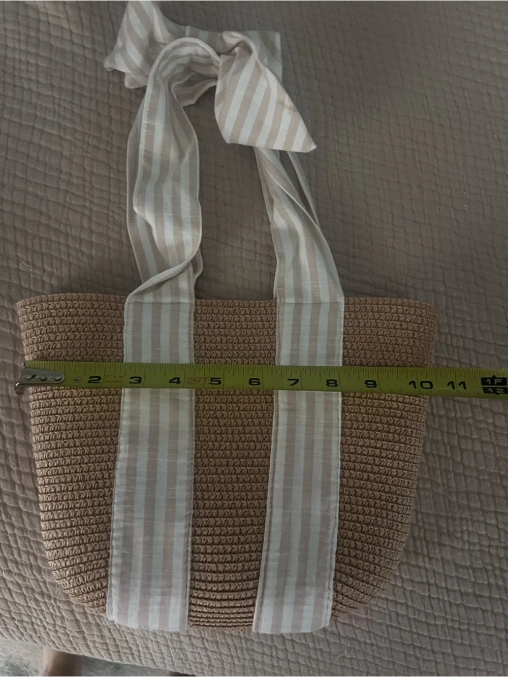 Striped Handle Straw Tote Bag in Brown and Cream